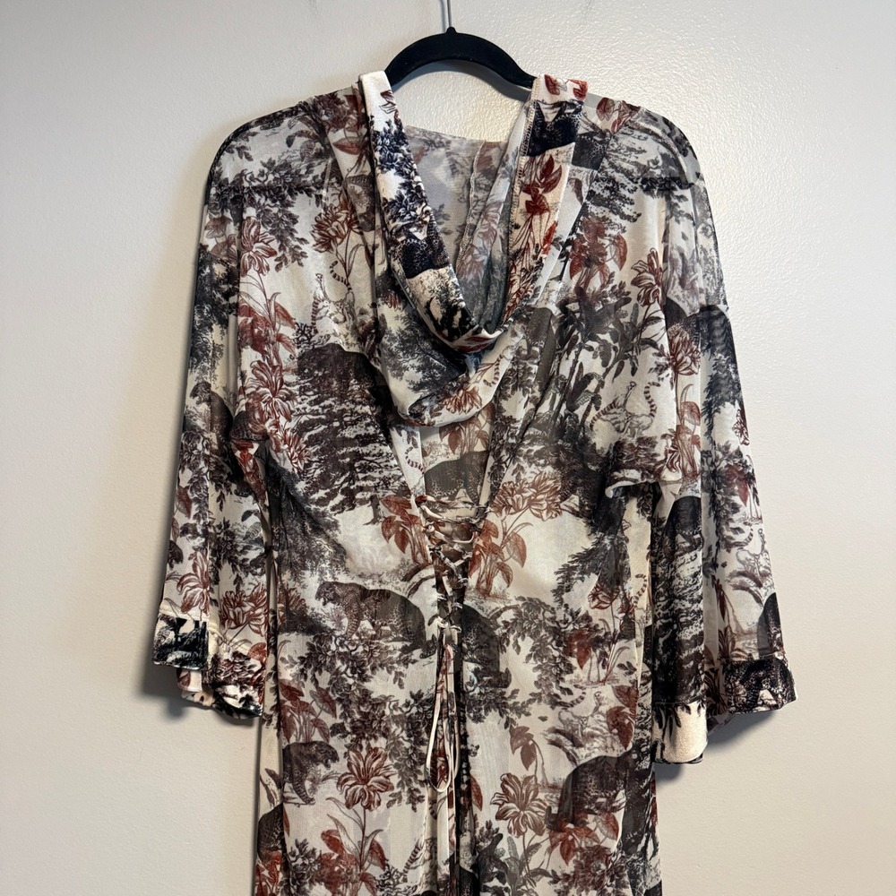 SpiritHoods Festival Kimono Jungle Animal Print Mesh Hooded NWT Size S/M - Picture 10 of 16